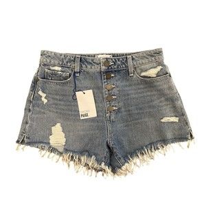 PAIGE Denim Short Size 28 Margot Distressed Raw Hem‎ with Iconic PAIGE whipstich